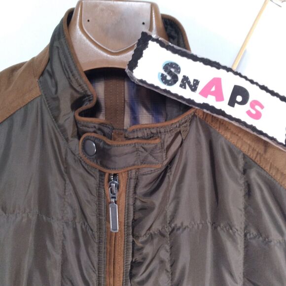 Alan Flusser Dark Khaki Micro-Suede Trim Full Zip Quilted Outerwear Vest L - Picture 10 of 13